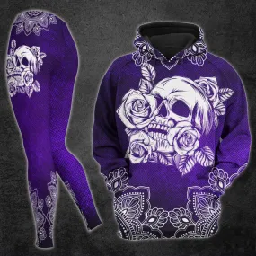 Violet White Skull Mandala Roses Print Combo Hoodie And Leggings