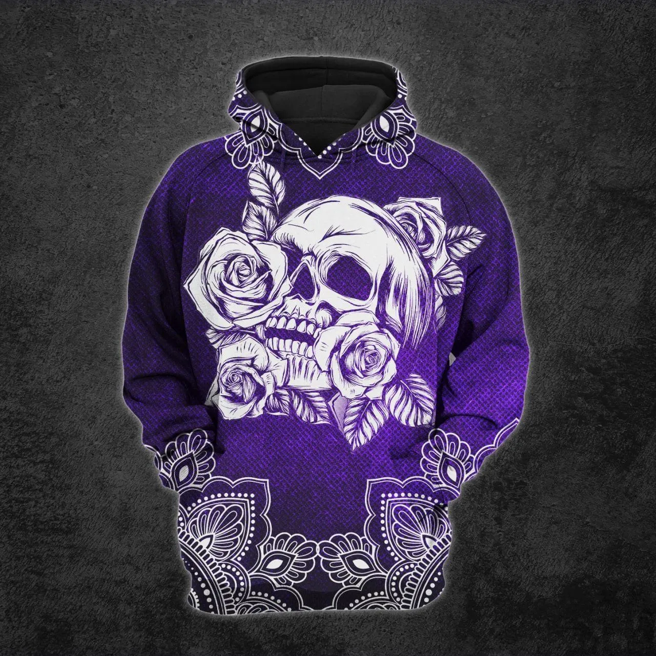 Violet White Skull Mandala Roses Print Combo Hoodie And Leggings