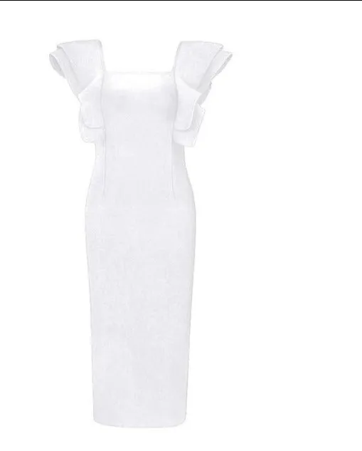 White Bodycon Dress Ruffles Butterfly Sleeve