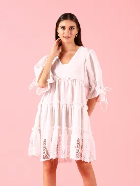 White Cotton Schiffli Dress