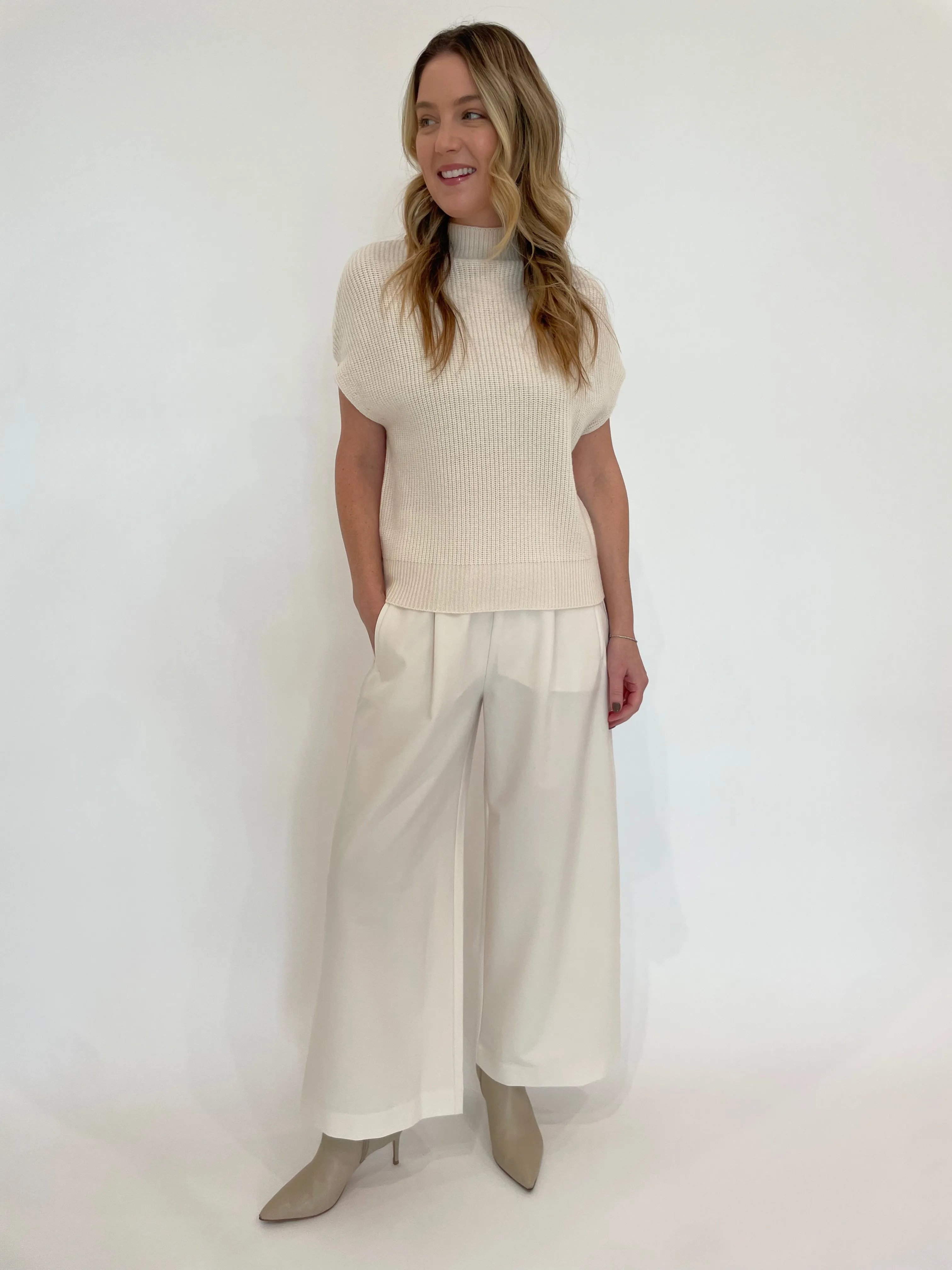 Wide Leg Pull-On Pants - Winter White