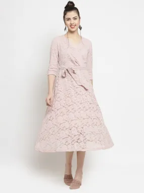 Women Pink Lace Wrap Around Dress