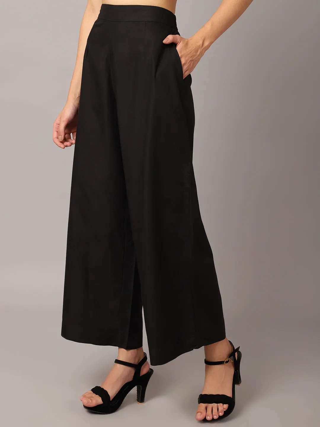 Women's   Black Flat Front High Rise Parallel Pants