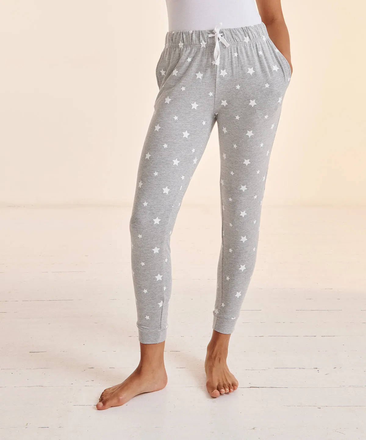 Womens cuffed lounge pants | Heather Grey/White Stars