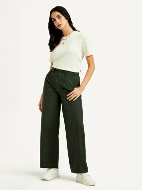 Women's High Rise Olive Straight Fit Trousers