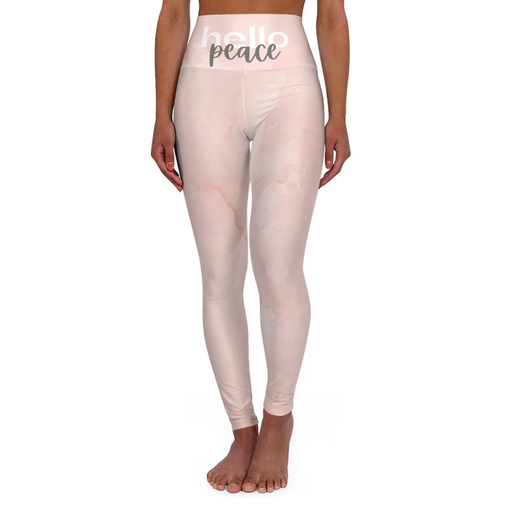 Womens High-waist Fitness Legging Yoga Pants - Pink Peach Marble