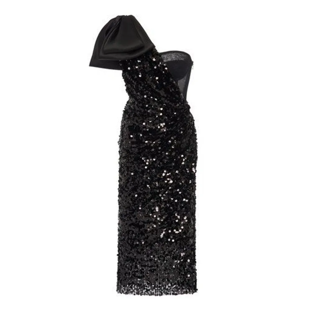 Women's One-shoulder Bow Sequined Sheath Dress