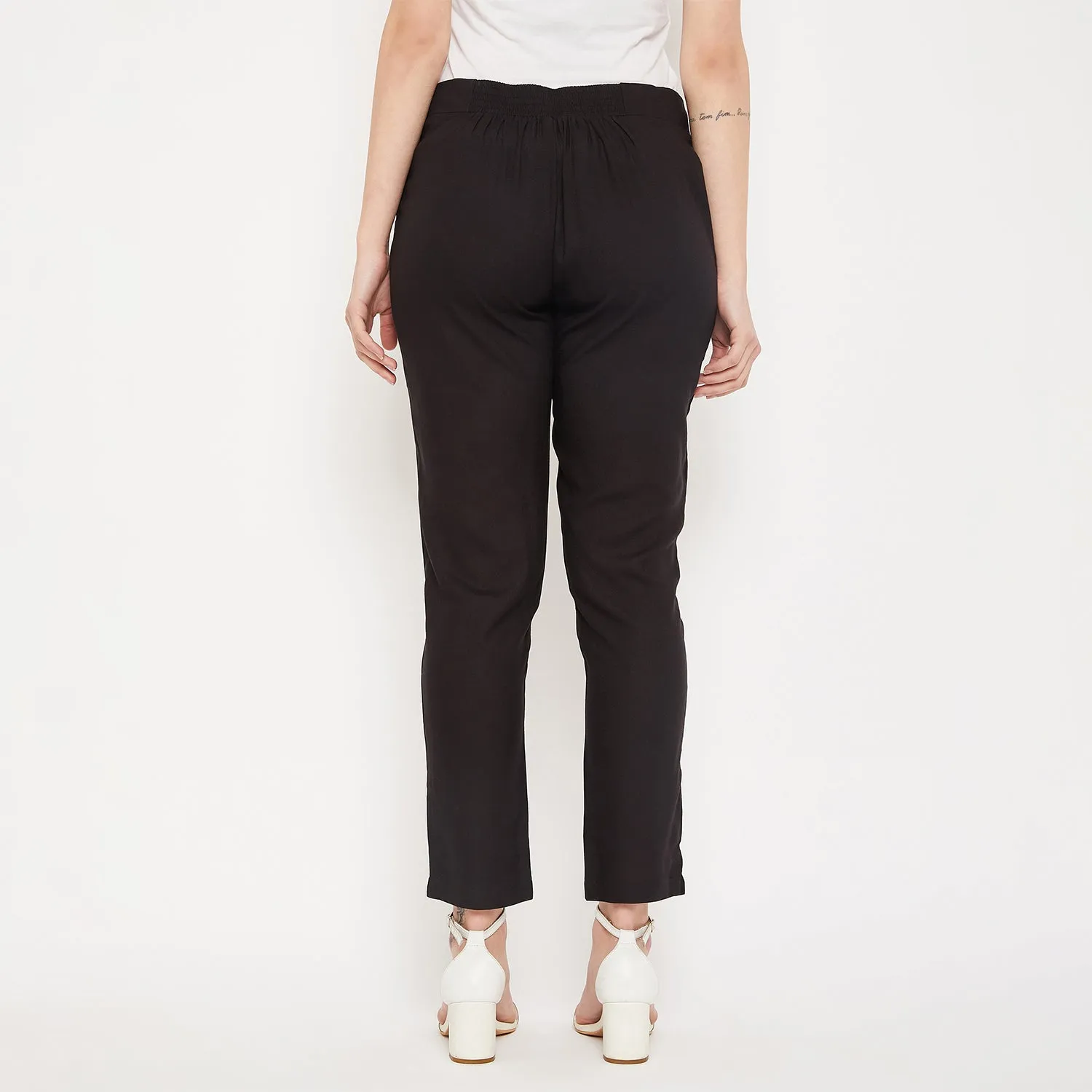 Women's  Regular Fit Black Flat Front Mid rise Pants