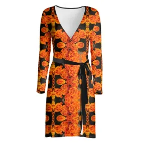 Wrap Dress - "Orange Rose Kaleidoscope"