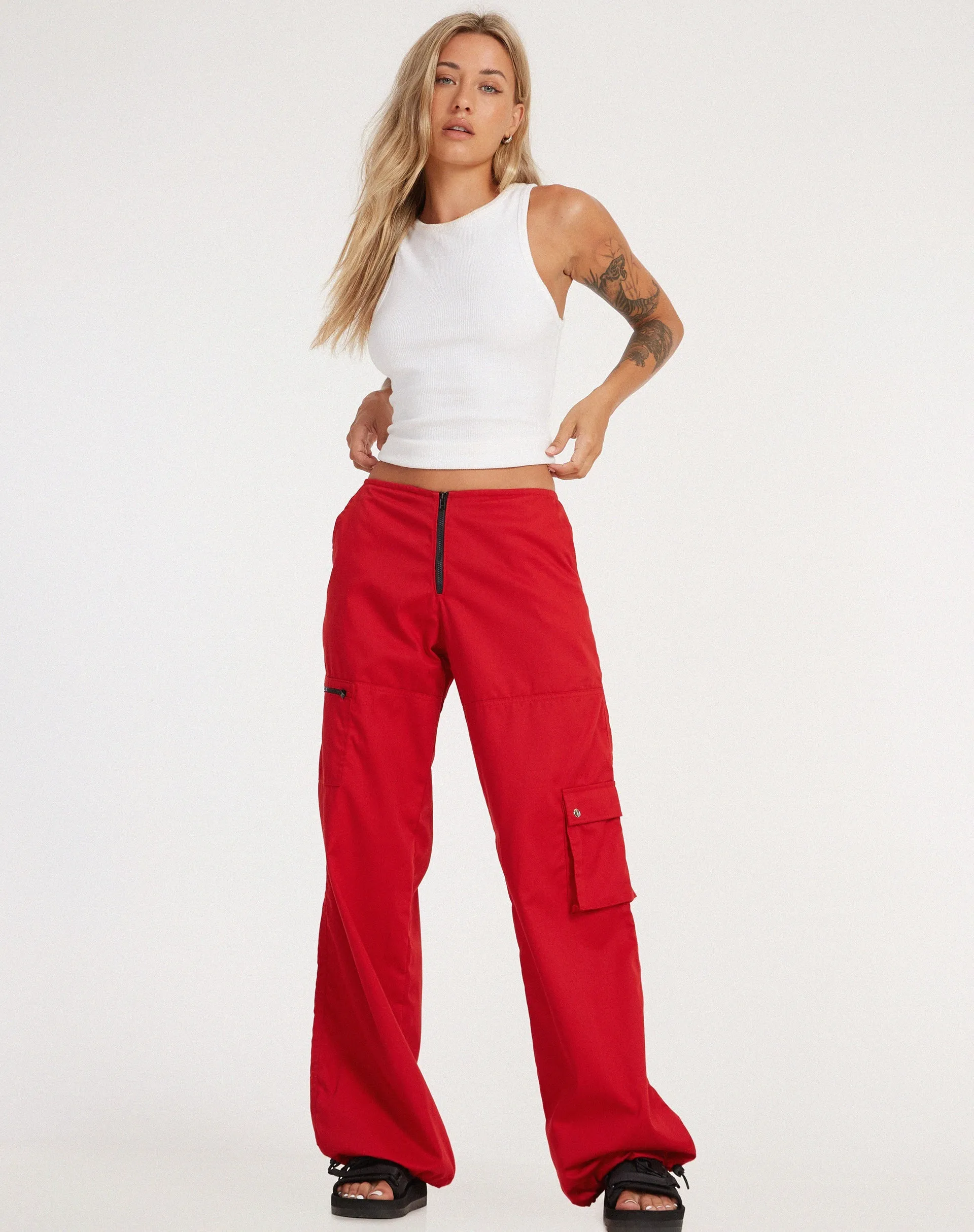 Xander Cargo Trouser in Cotton Drill True Red