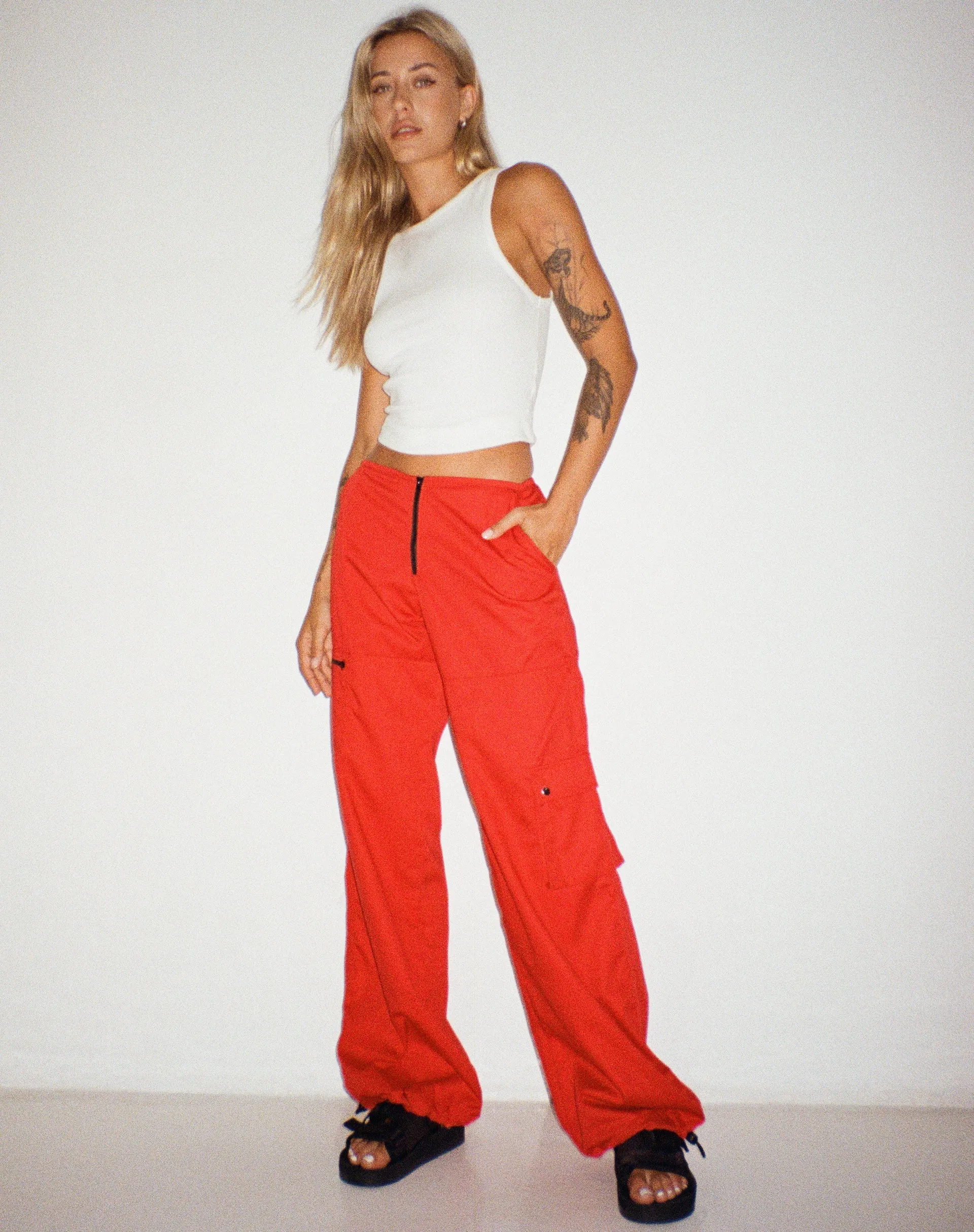 Xander Cargo Trouser in Cotton Drill True Red