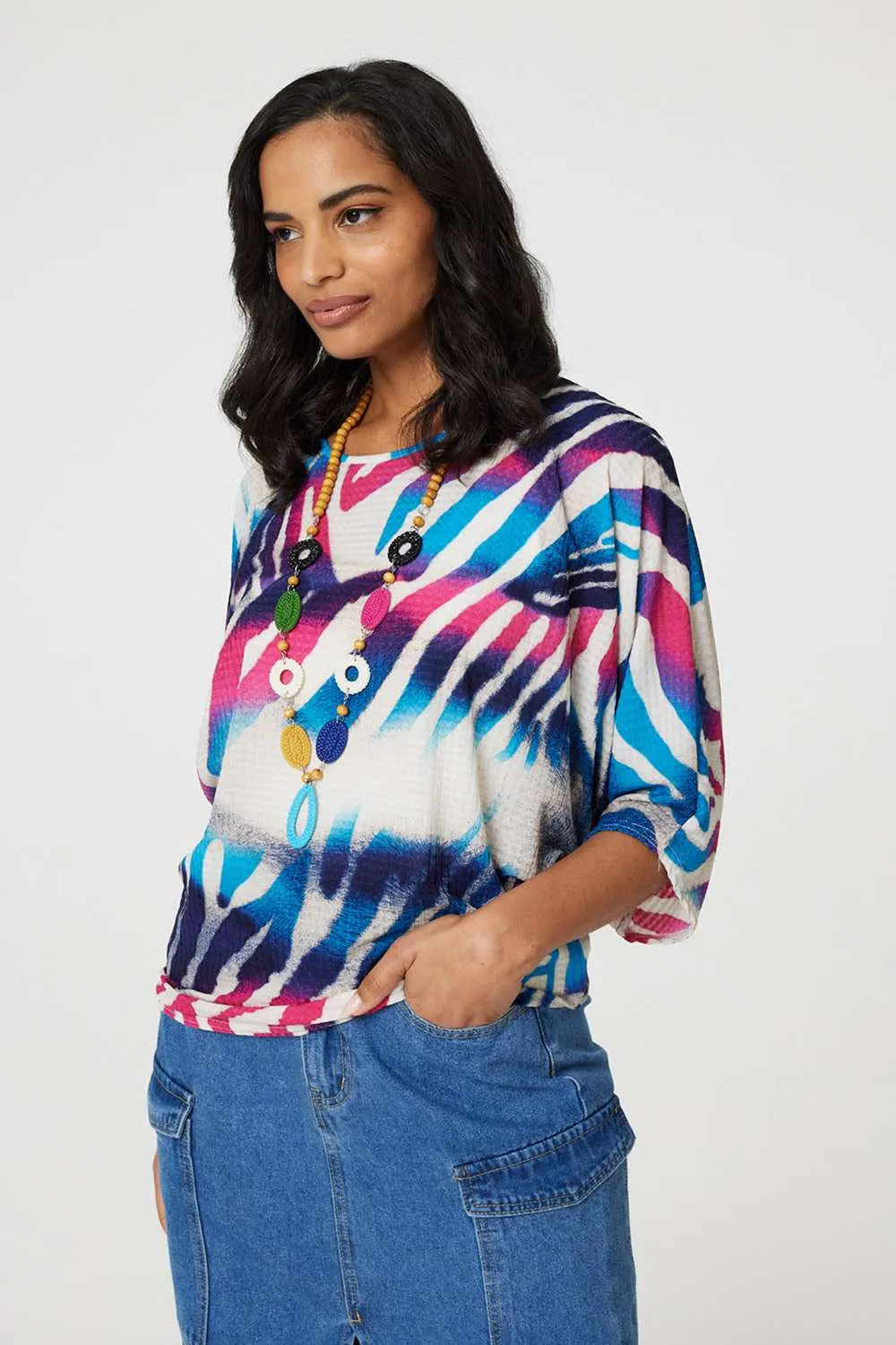 Zebra Print Loose Fit Batwing Top