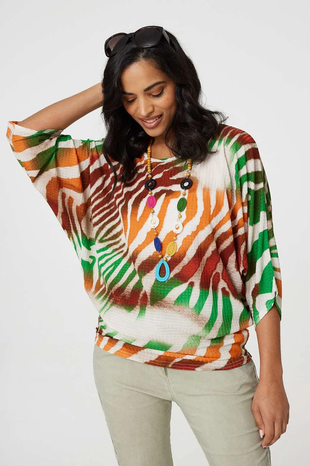 Zebra Print Loose Fit Batwing Top