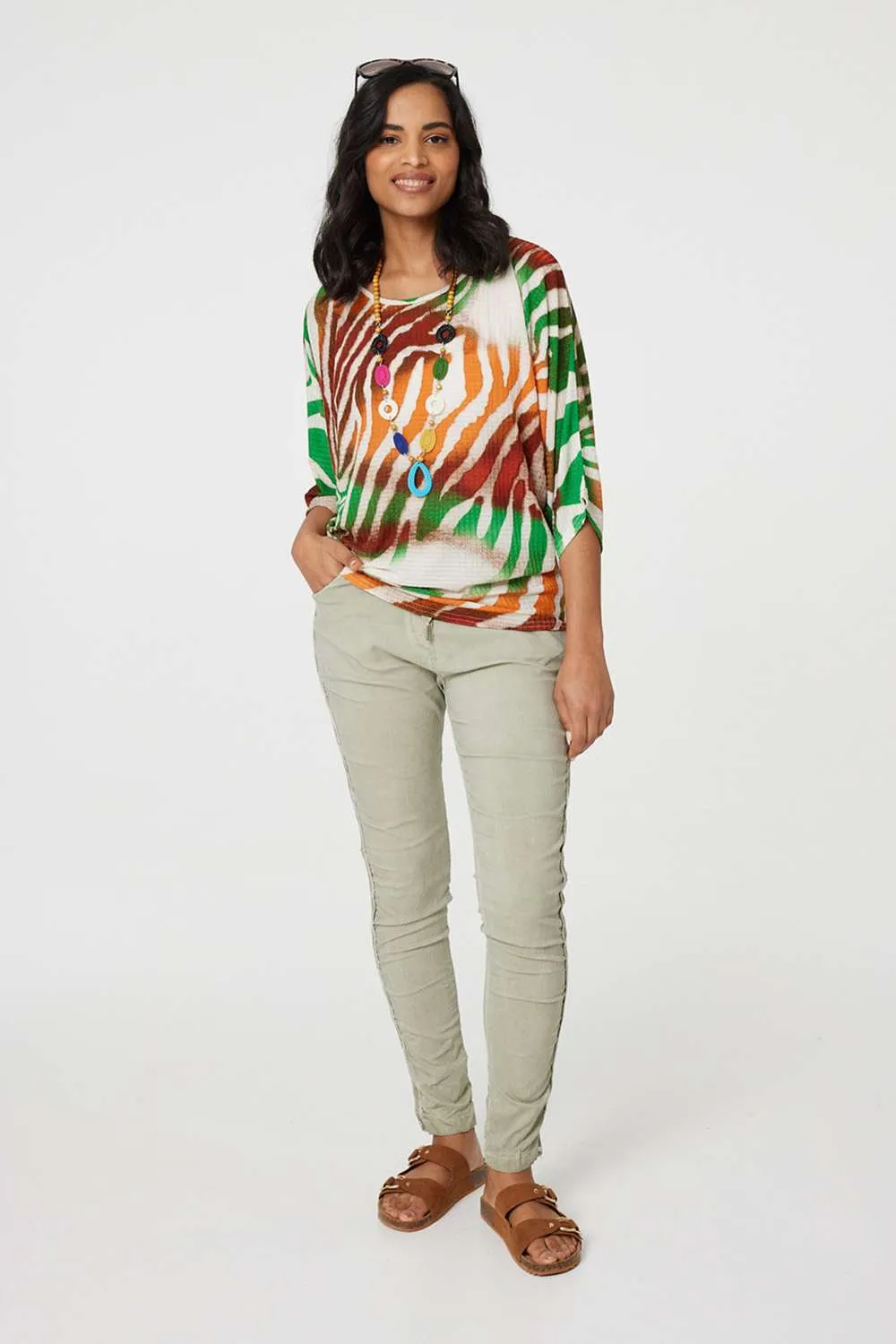 Zebra Print Loose Fit Batwing Top